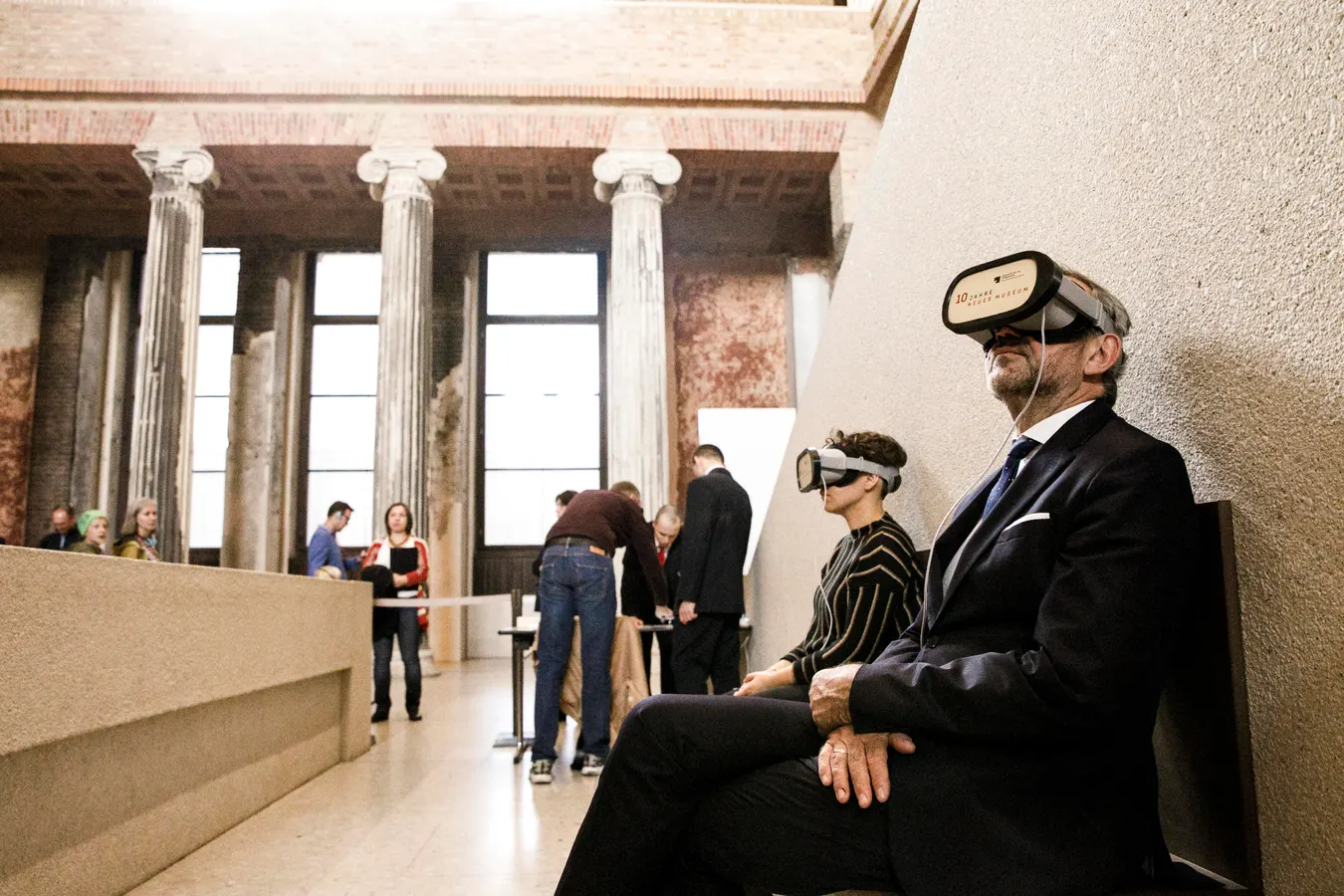 Person wearing a VR headset in an immersive cultural learning experience